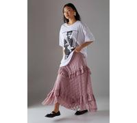 Warehouse Petite Rose Lace Ruffle Tier Maxi Skirt rose 10