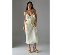 Warehouse Petite Ruffle Detail Bias Satin Dress In Yellow yellow 12