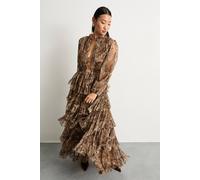 Warehouse Women's Petite Ruffle Neck Tulle Maxi Dress | Size: 10 Warehouse Multicolor 10