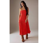 Warehouse Petite Satin Lace Trim Detail Godet Strappy Midi Dress In Orange orange 4