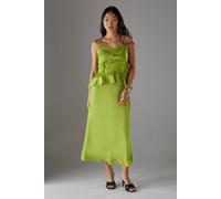 Warehouse Petite Satin Strappy Seam Detail Peplum Midi Dress In Chartreuse chartreuse