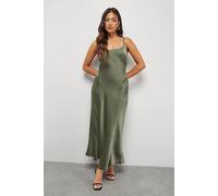 Petite Satin Tie Bust Seam Strappy Midi Slip Dress Warehouse Dark Olive 10