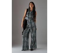 Warehouse Petite Snake Sequin Cowl Neck Drop Waist Jumpsuit In Green green 10