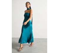 Warehouse Women's Petite Strapless Structured Bodice Satin Midi Dress in Teal | Size: 16 Warehouse Teal 16