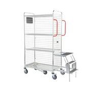 Warehouse Picking Trolley, Heavy Duty Zinc Plated Steel Picking Cart with Fold Away Steps, 4 Shelves & Smooth Running Castor Wheels