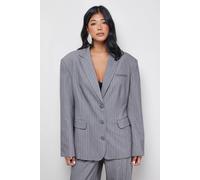 Warehouse Women's Pinstripe Oversized Grandad Blazer Co-ord in Grey | Size: 14 Warehouse Grey 14