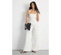 Warehouse Women's Pinstripe Wide Leg Jeans in Mono | Size: 16