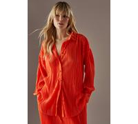 Warehouse Plisse Oversized Shirt In Orange orange 8