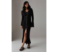 Warehouse Pointelle Button Down Knitted Midaxi Dress In Black black M