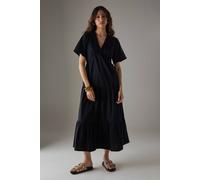 Warehouse Poplin Whipstitch Trim Midi Smock Dress In Black black 10