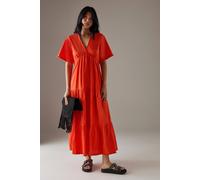 Warehouse Poplin Whipstitch Trim Midi Smock Dress In Red red 10