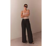 Warehouse Women's Premium Belted Pinstripe Wide Leg Trouser in Black | Size: 18