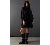 Warehouse Premium Chiffon Tie Neck Moon Embellished Sequin Mini Smock Dress In Black black
