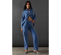 Warehouse Premium Crystal Embellished Sequin Straight Leg Jeans In Mid Wash mid wash 8