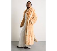 Warehouse Premium Deer Jacquard Faux Fur Coat In Tan tan