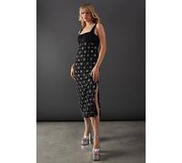 Warehouse Premium Embellished Sequin Square Neck Midi Dress In Black black 10