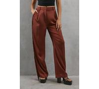 Warehouse Premium Fringe Side Straight Leg Trouser In Chocolate chocolate