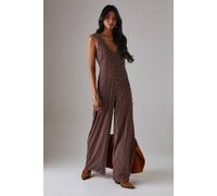 Warehouse Premium Hand Embellished Diamante Sequin Plunge Neck Jumpsuit In Chocolate chocolate 8