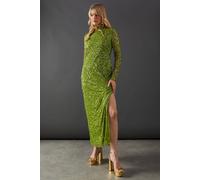 Warehouse Premium Hand Embellished Sequin High Neck Maxi Dress In Lime lime 10