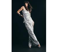 Warehouse Premium Matte Sequin Skinny Straight Trouser In Silver silver