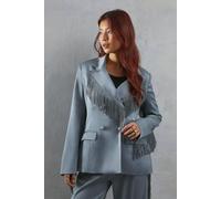 Warehouse Premium Satin Fringe Double Breasted Blazer In Gun Metal gun metal 8