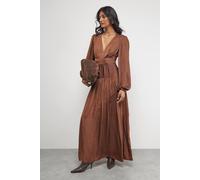 Warehouse Premium Satin Open Back Maxi Dress In Chocolate chocolate 12