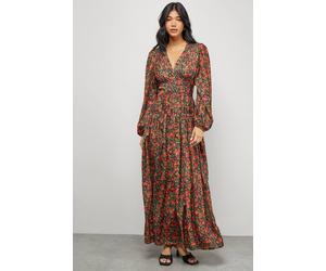 Warehouse Premium Satin Open Back Maxi Dress In Floral floral