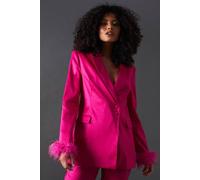Warehouse Premium Taffeta Feather Cuff Blazer In Hot Pink hot pink 6