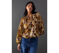 Warehouse Printed Metallic Jacquard Tie Neck Frill Collar Blouse In Floral floral 8