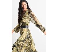 Warehouse Printed Ruffle Detail Belted Maxi Dress multi