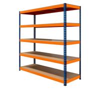 Garage Racking S-Rax Shelving Unit 5 Shelf 180cm x 180cm x 60cm Rack Heavy Duty Steel 300kg Capacity Per Shelf Adjustable Layout Boltless Assembly Rubber Feet 3 Reinforced Support Bars Warehouse