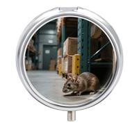 Warehouse Rat Pill Box - 3 Compartment, Round Metal Pill Case with Mirror, Portable Medicine Holder for Purse/Wallet/Travel