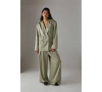 Warehouse Raw Edge Relaxed Satin Blazer In Khaki khaki 10