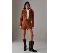 Warehouse Real Suede Cropped Whipstitch Jacket In Tan tan 8