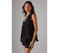 Warehouse Real Suede Fringed Waistcoat In Black black 6