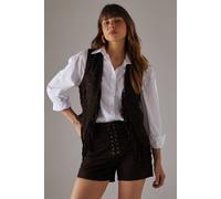 Warehouse Real Suede Fringed Waistcoat In Chocolate chocolate 8