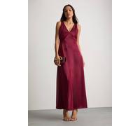 Warehouse Women's Satin & Chiffon Mix Midaxi Dress in Cherry | Size: 8 Warehouse Cherry 8