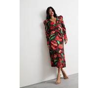 Warehouse Satin Cut Out Waist Plunge Neck Midi Dress In Chocolate chocolate 8