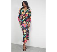 Warehouse Satin Cut Out Waist Plunge Neck Midi Dress multi 14