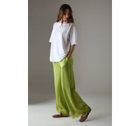 Warehouse Women's Satin Lace Insert High Waisted Wide Leg Trousers in Green | Size: 14 Warehouse Green 14