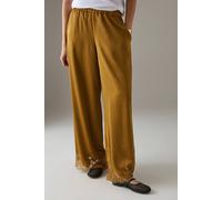 Warehouse Women's Satin Lace Insert High Waisted Wide Leg Trousers in Ochre | Size: 12 Warehouse Ochre 12