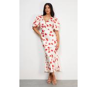 Warehouse Satin Pleat Volume Sleeve Plunge Bias Midi Dress In Floral floral 8
