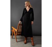Warehouse Satin Plunge Neck Midi Dress In Black black 10