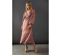 Warehouse Satin Rose Jacquard Plunge Neck Midi Dress In Purple purple 8
