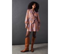 Warehouse Satin Rose Jacquard Tie Neck Flippy Mini Dress In Purple purple 10