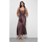 WAREHOUSE Satin Scoop Neck Bias Midi Slip Dress, 12, Chocolate