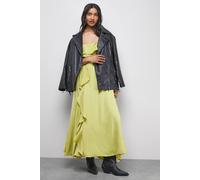 Warehouse Women's Satin Strappy Ruffle Midi Dress in Chartreuse | Size: 14 Warehouse Chartreuse 14