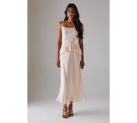 Warehouse Satin Strappy Seam Detail Peplum Midi Dress In Soft Pink soft pink 10