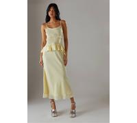 Warehouse Satin Strappy Seam Detail Peplum Midi Dress In Yellow yellow 10