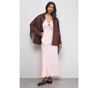 Warehouse Satin Strappy Tie Front Maxi Slip Dress In Peach peach 18